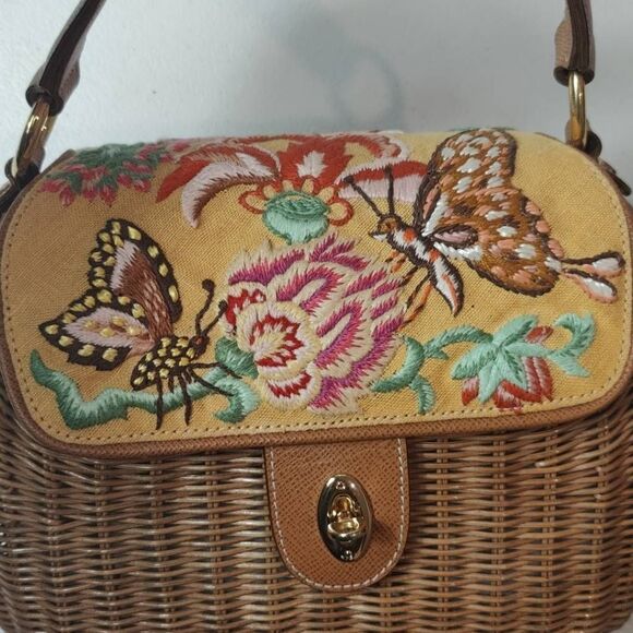 Eric Javits Embroidered Wicker Straw Handle Bag- Womens- Multicolor - Picture 2 of 10